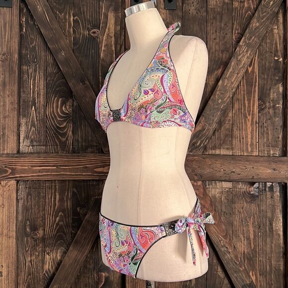 abs allen schwartz paisley halter bikini Set  Sz- Large - Picture 2 of 11